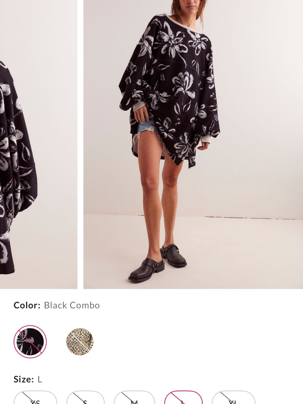 Free People Black Floral Scoopneck Sweater with White Print - Picture 4 of 6